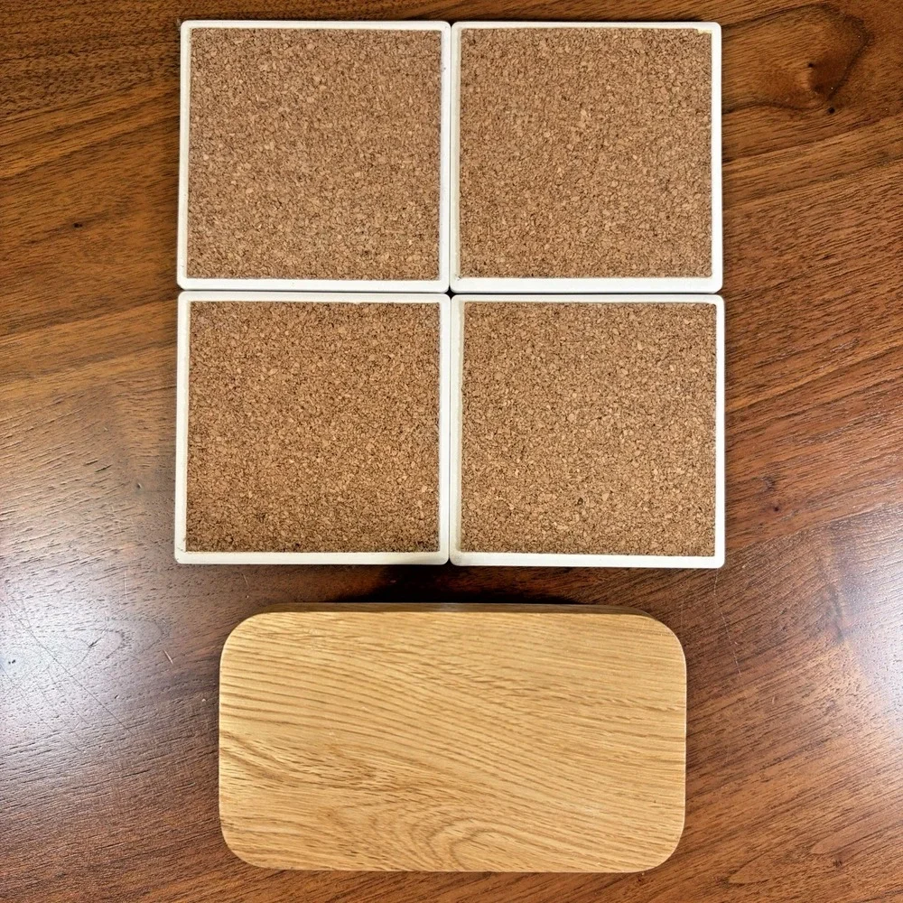 AbsorbaStone Duck Coasters Cork Back Thirsty with Wooden Oak Holder EUC